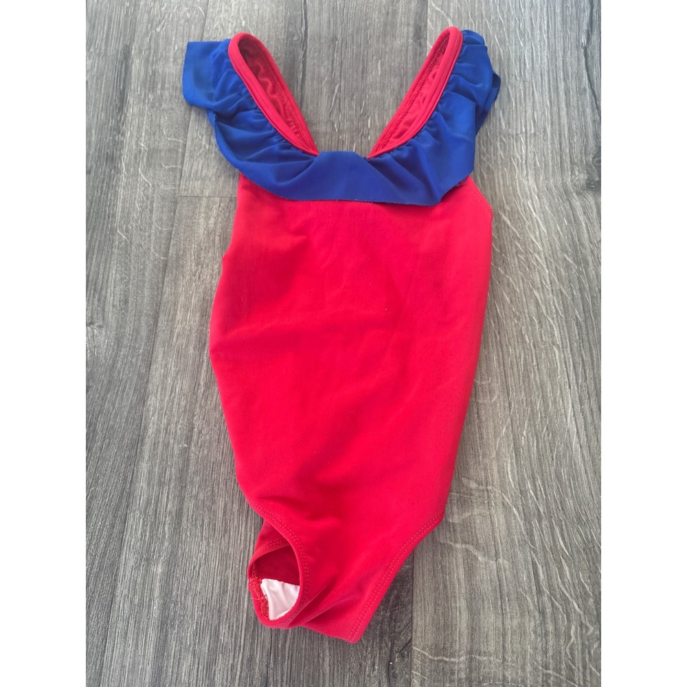 Cecil and Lou Red Blue Ruffle Bow One Piece Swimsuit Toddler Girls 3T